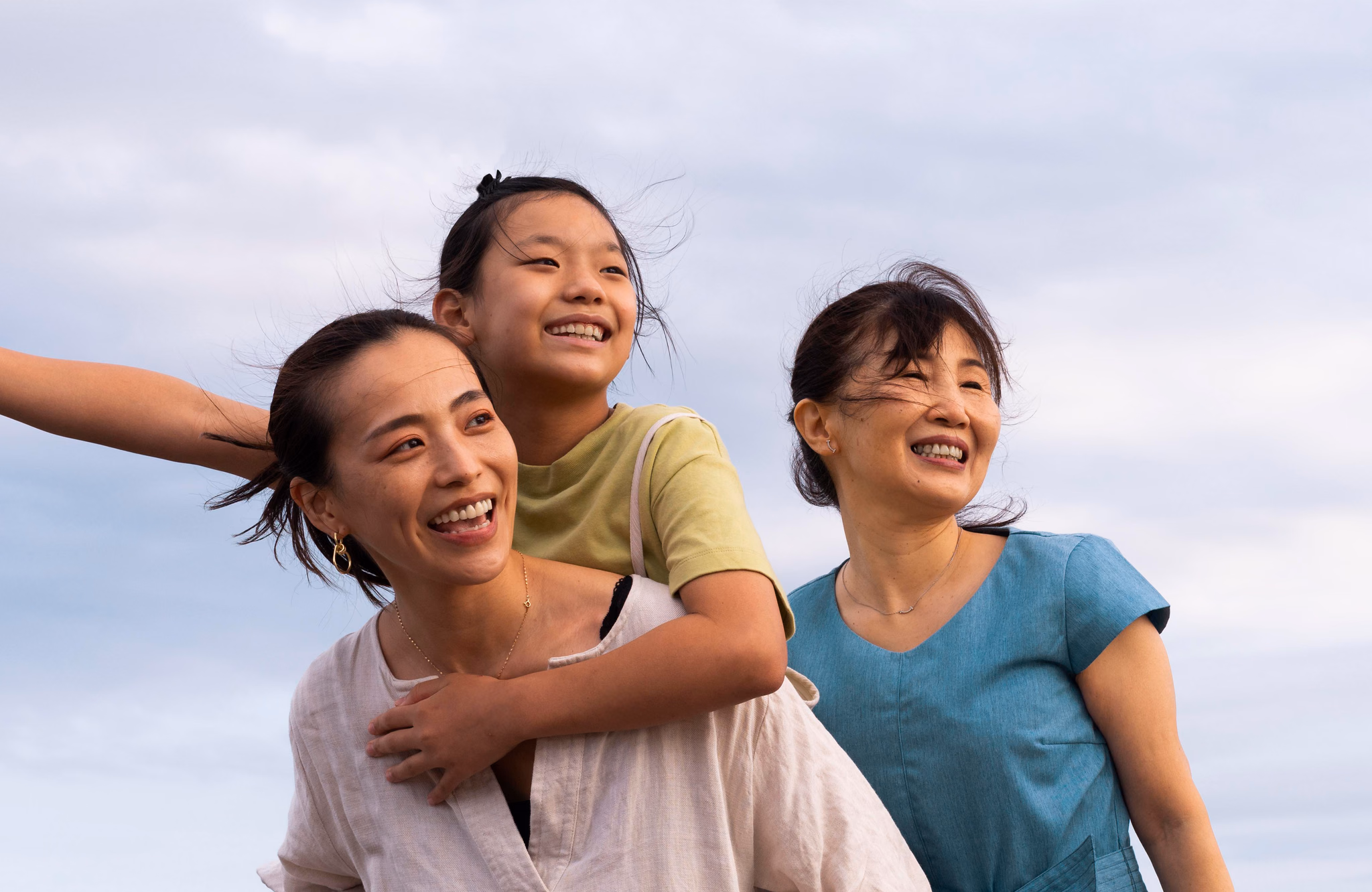 Three generations enjoying time outdoors